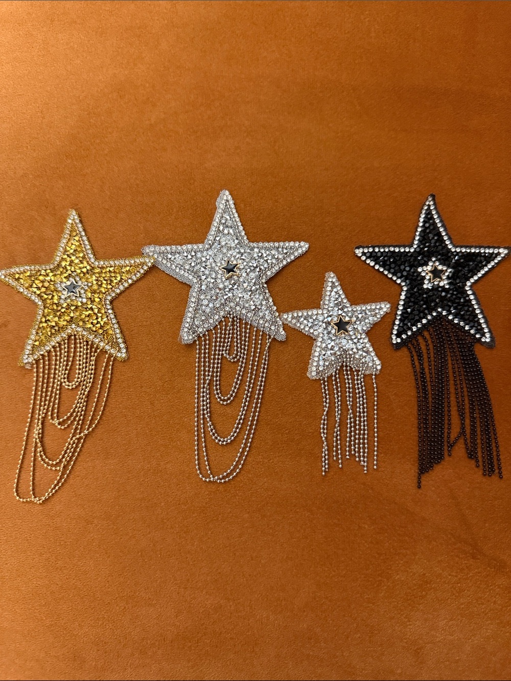 Crystal Star Fringe Style Iron Punch - Gold, Silver, Black - Designer Style